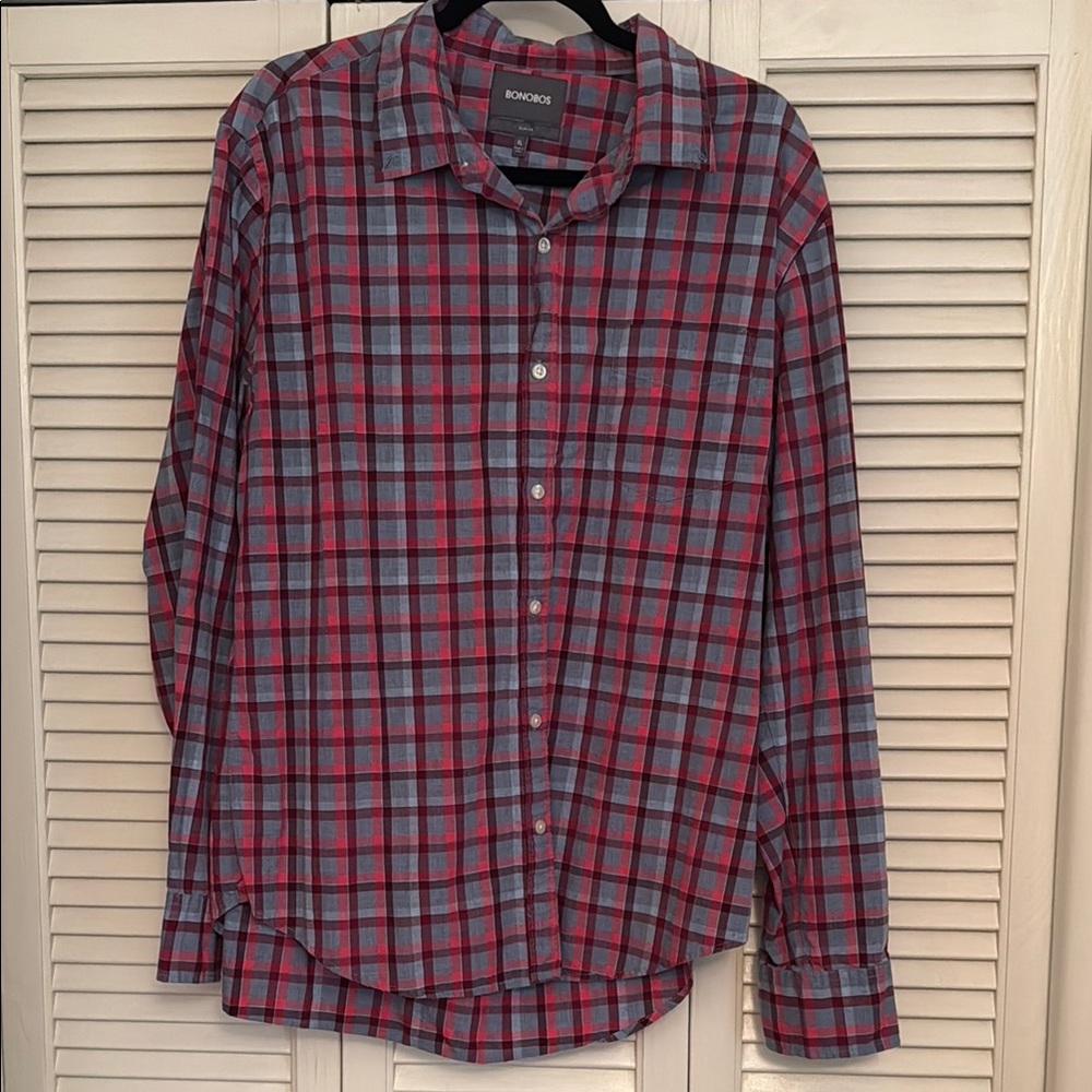Bonobos Men's Red and Blue Plaid Shirt